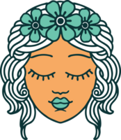 iconic tattoo style image of a maidens face png