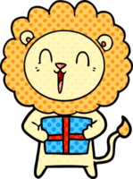 laughing lion cartoon with christmas present png