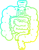 cold gradient line drawing of a cartoon intestines crying png