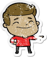 distressed sticker of a happy cartoon man png