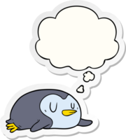 cartoon penguin with thought bubble as a printed sticker png