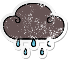 distressed sticker of a quirky hand drawn cartoon rain cloud png