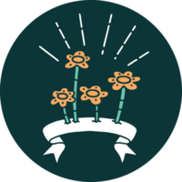 icon of a tattoo style flowers growing png