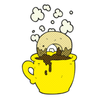 Hand gezeichnet Karikatur Krapfen eingetaucht im Kaffee png