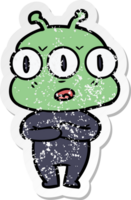 distressed sticker of a cartoon three eyed alien png