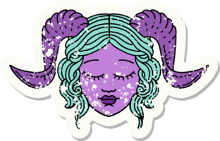 grunge sticker of a tiefling character face png