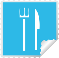 square peeling sticker cartoon of a knife and fork png