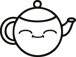 line drawing cartoon of a happy teapot png