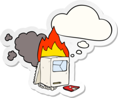 cartoon broken computer with thought bubble as a printed sticker png