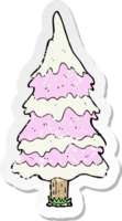 retro distressed sticker of a cartoon snowy pink tree png