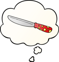 dibujos animados cuchillo con pensamiento burbuja en suave degradado estilo png