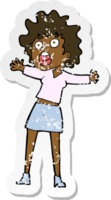 retro noodlijdende sticker van een cartoon bange vrouw png