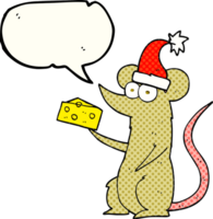 hand drawn comic book speech bubble cartoon christmas mouse with cheese png