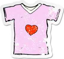 autocollant rétro en détresse d'un t-shirt de dessin animé avec coeur d'amour png
