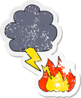 retro distressed sticker of a cartoon lightning strike png