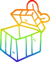 rainbow gradient line drawing of a cartoon open gift box png