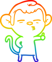 rainbow gradient line drawing of a cartoon suspicious monkey png