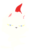 tuff hand dragen platt Färg illustration av en katt bär santa hatt png