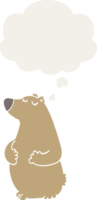 cartoon bear with thought bubble in retro style png