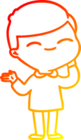 warm gradient line drawing of a cartoon shy smiling boy png