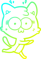 cold gradient line drawing of a cartoon surprised cat running png