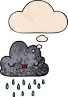 cartoon storm cloud with thought bubble in grunge texture style png