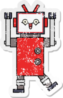 distressed sticker of a cute cartoon happy robot png