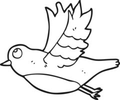 hand drawn black and white cartoon bird flying png