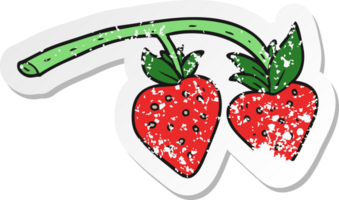 retro distressed sticker of a cartoon strawberries png