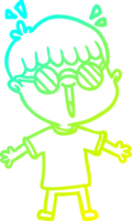 cold gradient line drawing of a cartoon boy wearing spectacles png