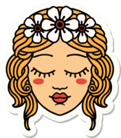 sticker of tattoo in traditional style of female face with eyes closed png