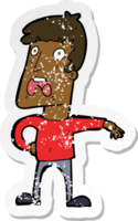 retro distressed sticker of a cartoon complaining man png