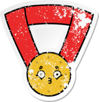 distressed sticker of a cute cartoon gold medal png