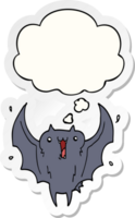 cartoon happy vampire bat with thought bubble as a printed sticker png