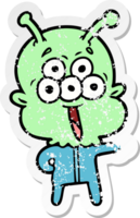 distressed sticker of a happy cartoon alien png