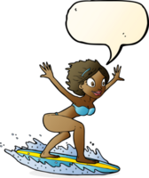 cartoon surfer girl with speech bubble png