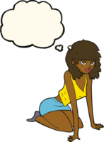 cartoon woman in sexy pose with thought bubble png