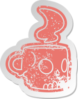 distressed old cartoon sticker of a skull mug png