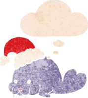 dibujos animados Navidad morsa con pensamiento burbuja en grunge afligido retro texturizado estilo png