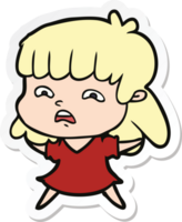 sticker of a cartoon worried woman png