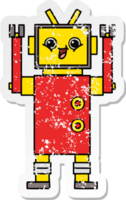 distressed sticker of a cute cartoon happy robot png