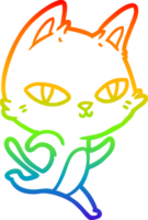 rainbow gradient line drawing of a cartoon cat staring png