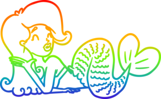 rainbow gradient line drawing of a cartoon mermaid png