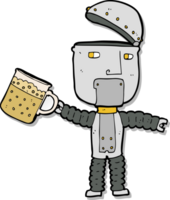 sticker van een cartoonrobot die bier drinkt png