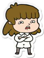 sticker of a cartoon worried woman png