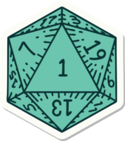 sticker of a natural 1 D20 dice roll png