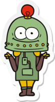 sticker of a happy carton robot with light bulb png