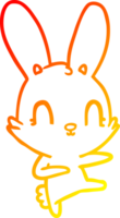 warm gradient line drawing of a cute cartoon rabbit dancing png