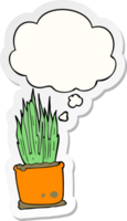 cartoon house plant with thought bubble as a printed sticker png