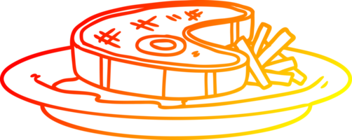 caldo pendenza linea disegno di un' cartone animato bistecca cena png
